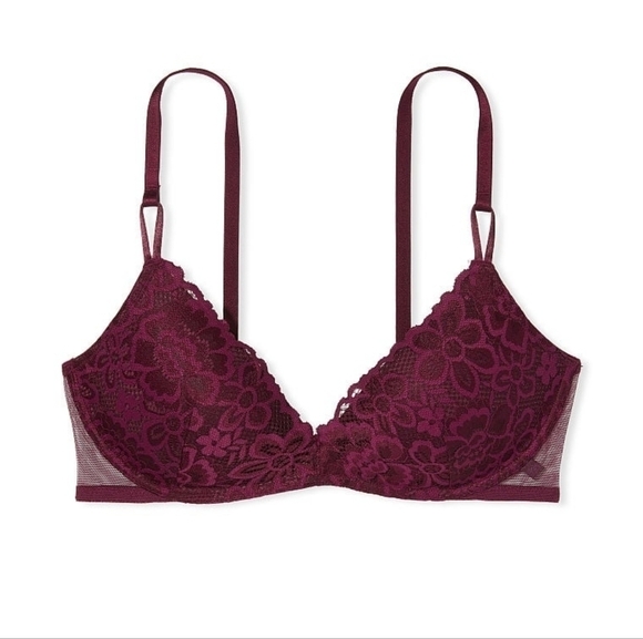 Sexy tee wireless lace push up Victoria's secret bra 34 DDD NEW deep red maroon - Picture 1 of 4